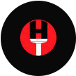 A black and red logo with the letter h in it.